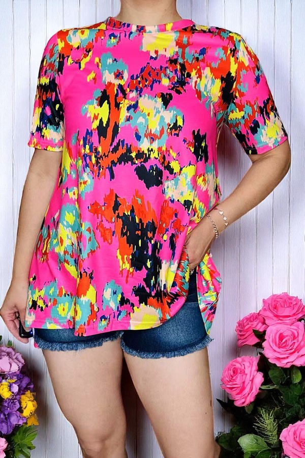 Buy High-low patterns prints & short sleeve women's t-shirt  GJQ15884 FS8