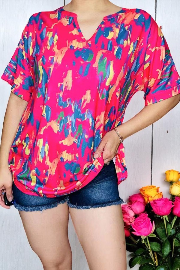 Shop multi color patterns printed women blouse with v-neckline XCH15852