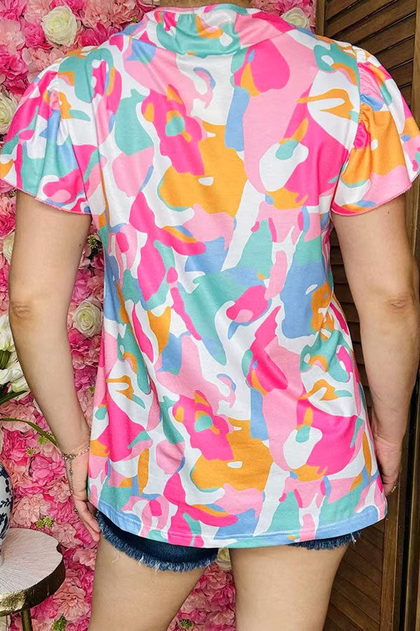 Shop multi color patterns printed women blouse w/short sleeves GJQ16040  GS5