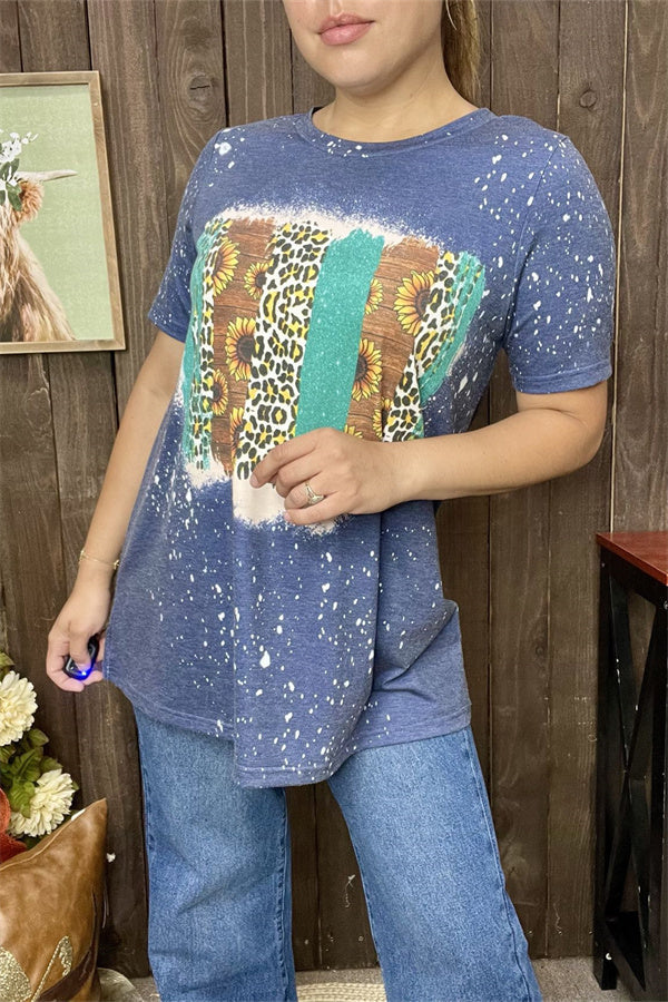 Shop Sunflower & leopard printed short sleeve women t-shirt XCH12489 (DS2)