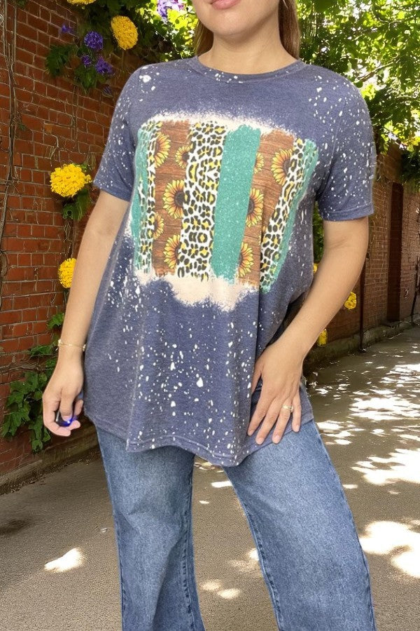 Shop Sunflower & leopard printed short sleeve women t-shirt XCH12489 (DS2)