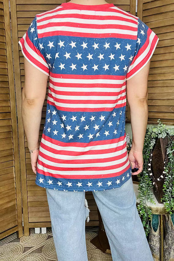 Shop 4th July USA flag star red striped printed short sleeves women tops XCH14727