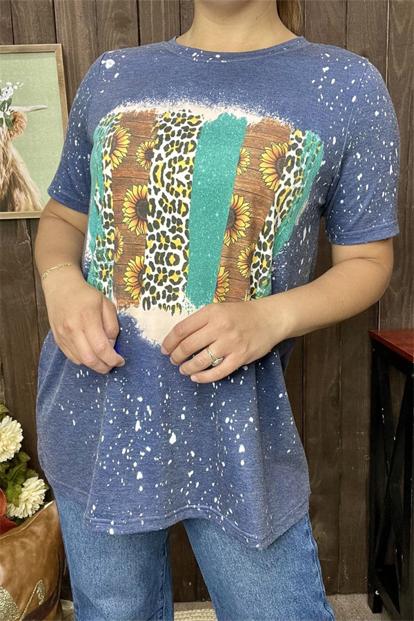 Shop Sunflower & leopard printed short sleeve women t-shirt XCH12489 (DS2)