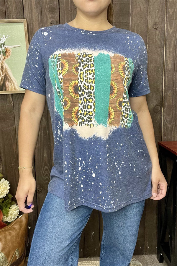 Shop Sunflower & leopard printed short sleeve women t-shirt XCH12489 (DS2)