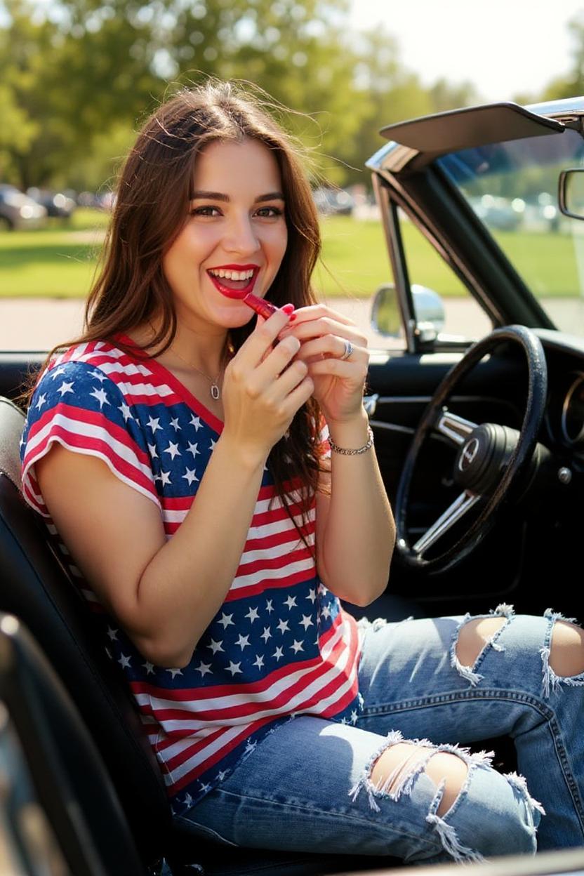 Shop 4th July USA flag star red striped printed short sleeves women tops XCH14727